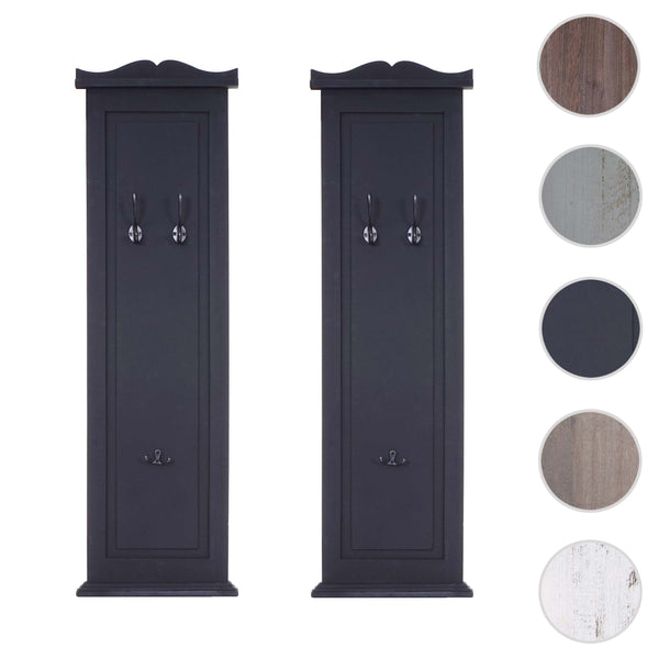 2er-Set Wandgarderobe mit Holzhaken lackiert dunkelgrau