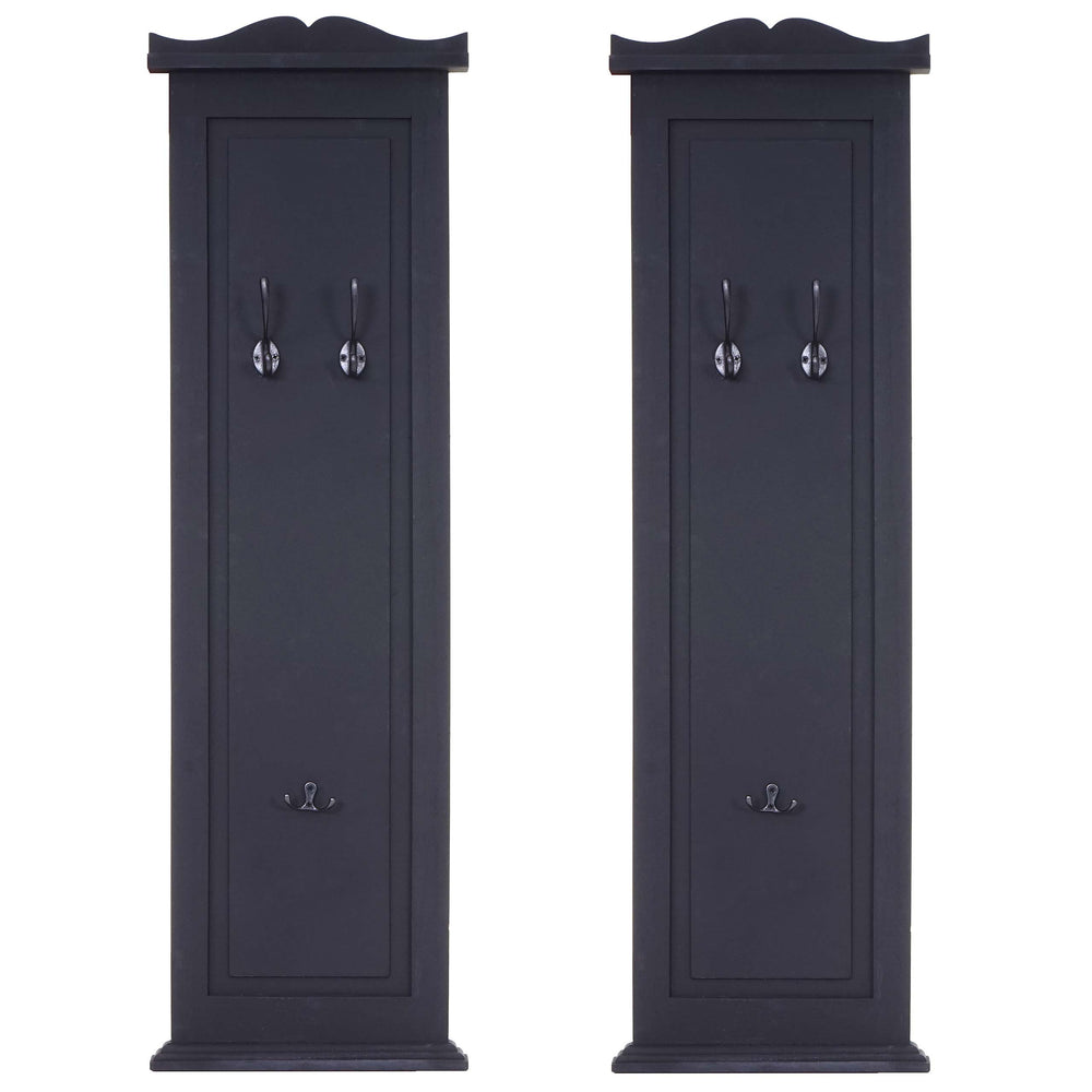 2er-Set Wandgarderobe mit Holzhaken lackiert dunkelgrau