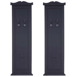 2er-Set Wandgarderobe mit Holzhaken lackiert dunkelgrau