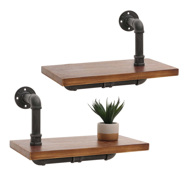 2er-Set Wandregal JAM-N29 3D-Struktur Industrial 29x45x25cm braun