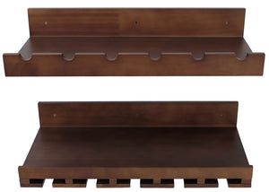 2er-Set Weinregal Holz Wandregal Flaschen- & Glashalter braun