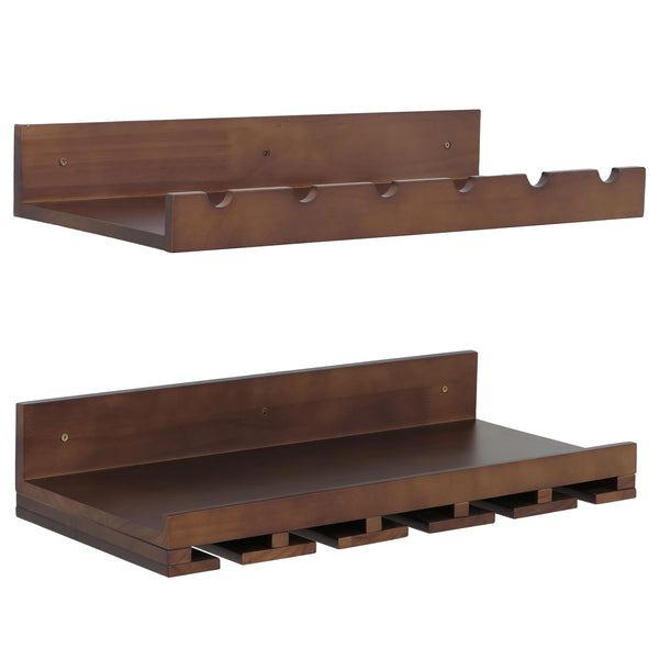 2er-Set Weinregal Holz Wandregal Flaschen- & Glashalter braun