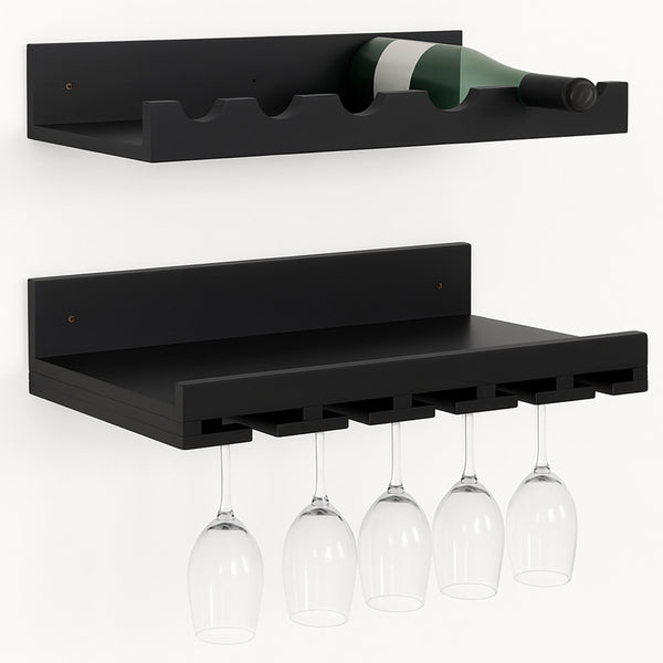 2er-Set Weinregal Holz Wandregal für 6 Flaschen schwarz