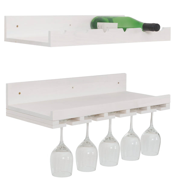 2er-Set Weinregal Holz Wandhalter für 6 Flaschen 15 Gläser weiss