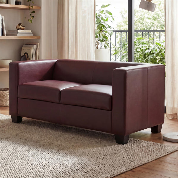 2er Sofa Couch Loungesofa aus Kunstleder rot-braun