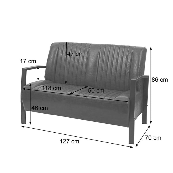 2er Sofa Zweisitzer Kunstleder Metall Industrie-Design vintage braun