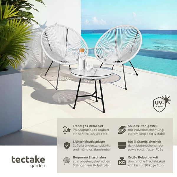 2 Gartenstühle Santana mit Tisch weiss