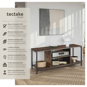 TV-Regal mit 4 offenen Fächern und verstellbarem Einlegeboden Industrial dunkelbraun 120 cm