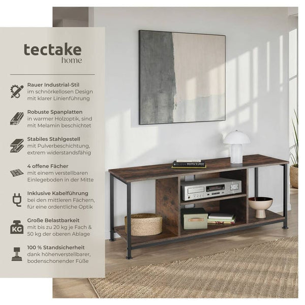 TV-Regal mit 4 offenen Fächern und verstellbarem Einlegeboden Industrial dunkelbraun 120 cm