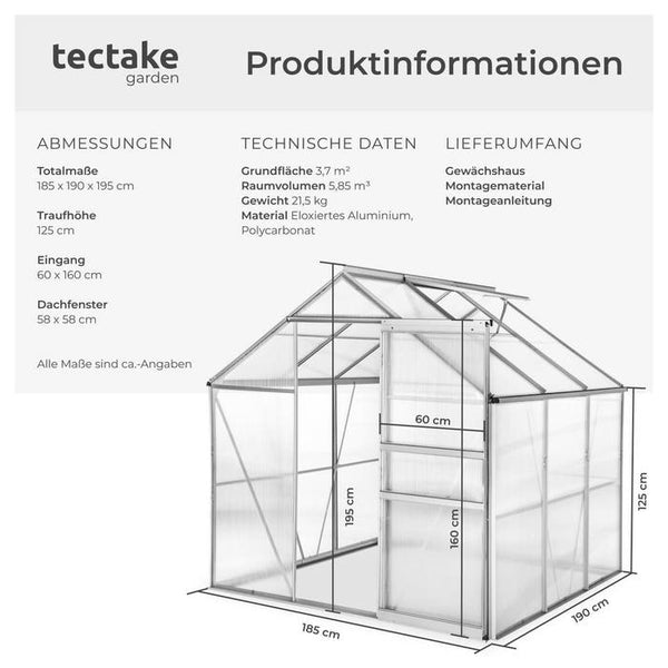 Gewächshaus ohne Fundament 190 x 185 x 195 cm