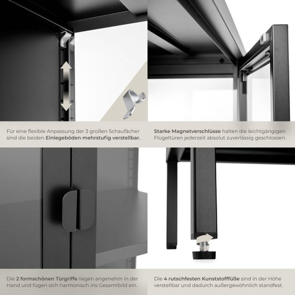 Metallvitrine Baker mit Glastüren schwarz