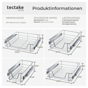 2 Teleskopschubladen für Schränke, 47 cm