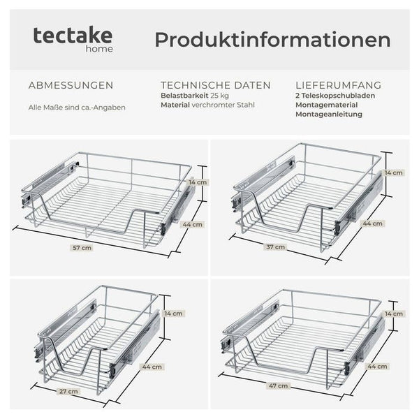 2 Teleskopschubladen für Schränke, 47 cm