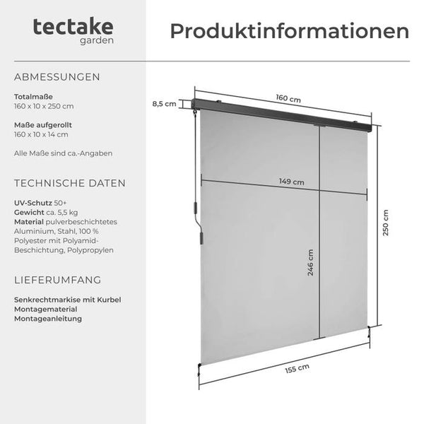 Senkrechtmarkise Eloise hellgrau 160 x 250 cm