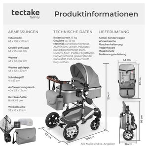 Kombi-Kinderwagen Mats klappbar mit 5-Punkt-Gurt grau