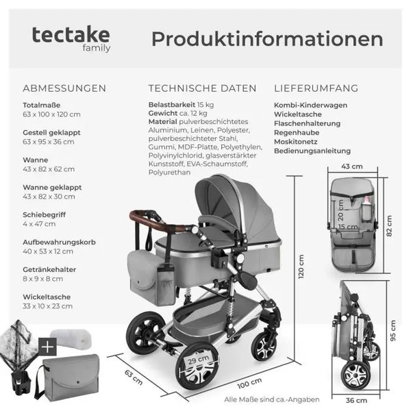 Kombi-Kinderwagen Mats klappbar mit 5-Punkt-Gurt grau