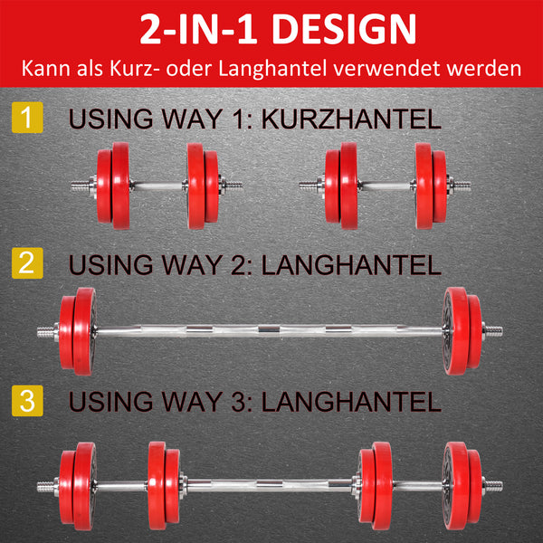 2-in-1 Hantelset 20kg verstellbar Rot-Schwarz