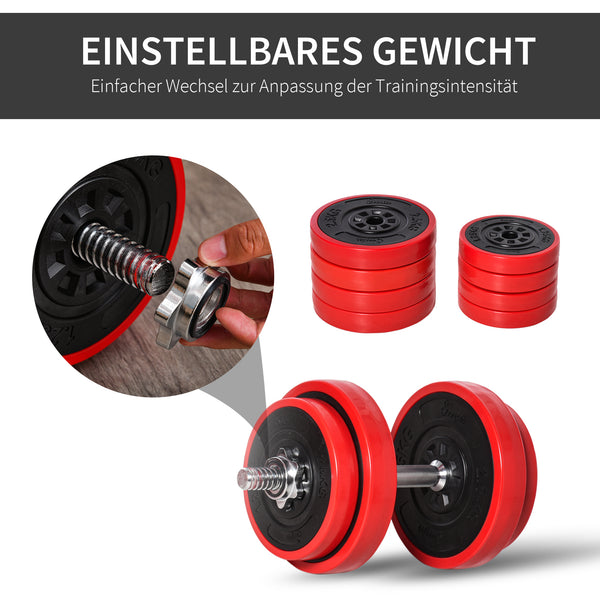 2-in-1 Hantelset 20kg verstellbar Rot-Schwarz