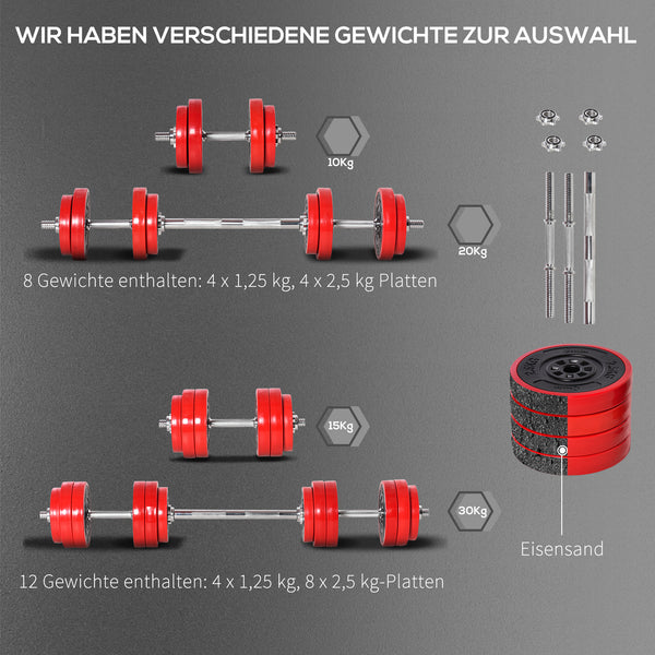2-in-1 Hantelset 20kg verstellbar Rot-Schwarz