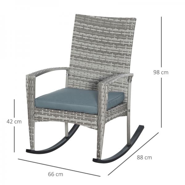 Schaukelstuhl Schwingsessel Gartenstuhl mit Kissen, Polyrattan+Metall