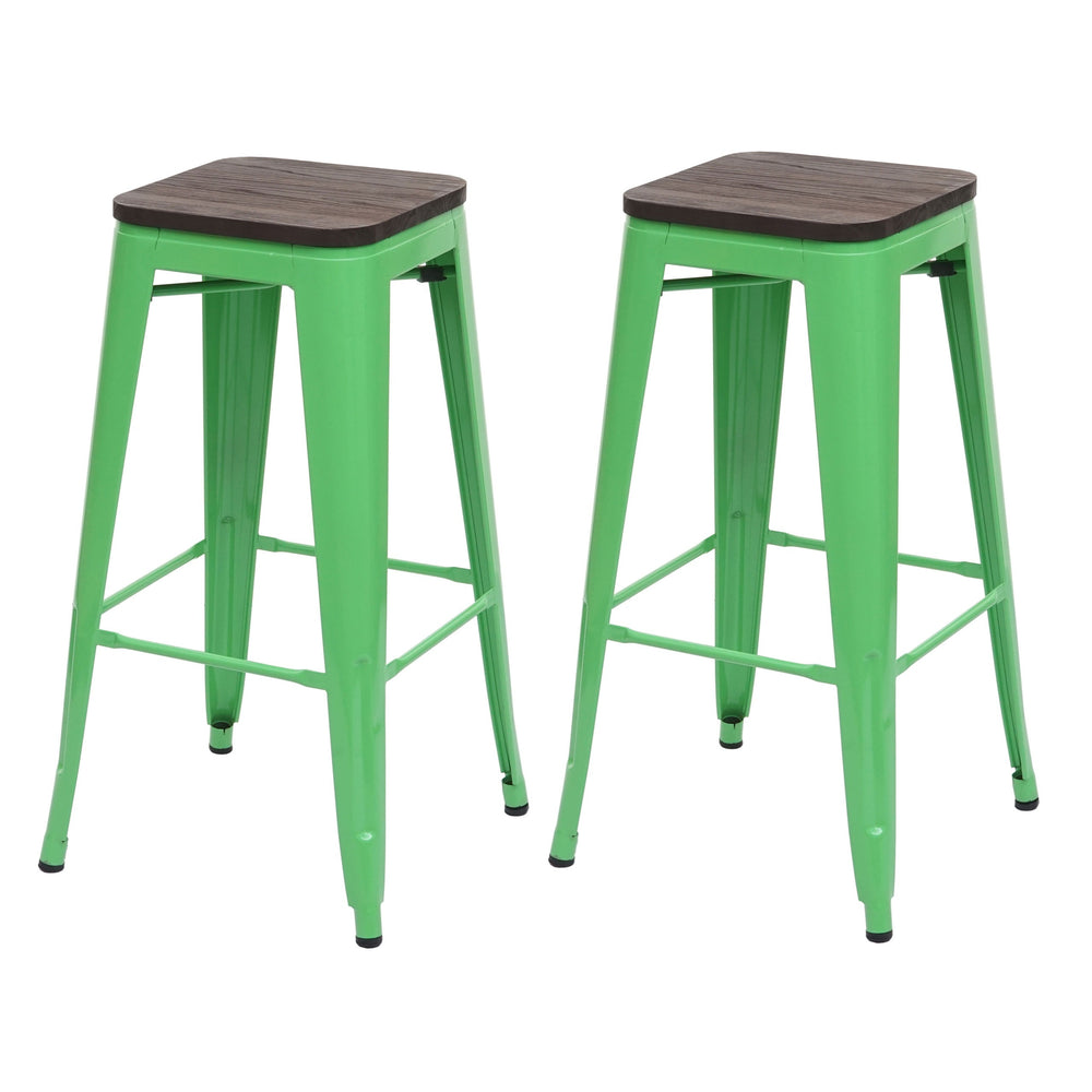 2x Barhocker Metall mit Holz-Sitzflächen Industriedesign ~ grün