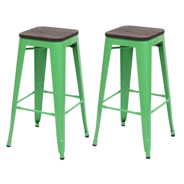 2x Barhocker Metall mit Holz-Sitzflächen Industriedesign ~ grün