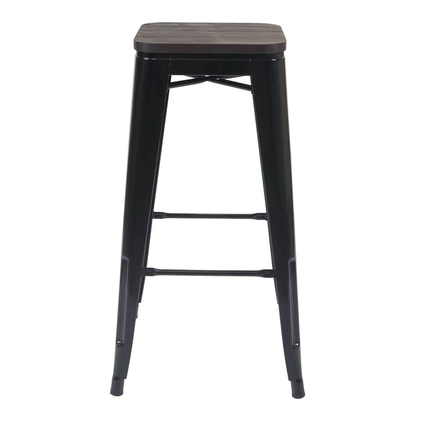 2x Barhocker Metall mit Holz-Sitzflächen Industriedesign ~ schwarz