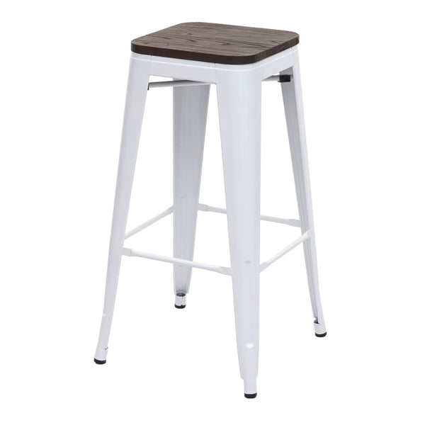 2x Barhocker Metall mit Holz-Sitzflächen Industriedesign ~ weiss