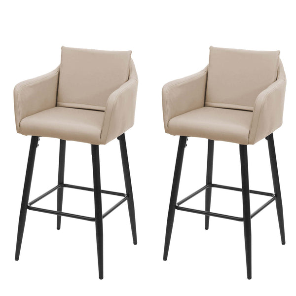 2x Barhocker mit Fussablage Metall - Kunstleder taupe-beige