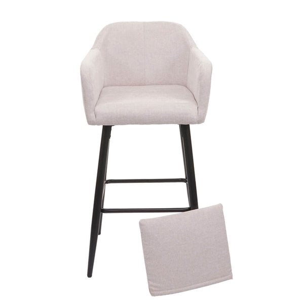 2x Barhocker mit Fussablage Metall - Stoff/Textil creme-beige