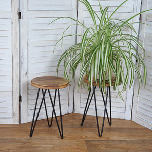 2x Beistelltisch Nachttisch Industriedesign Echtholz Ø25cm