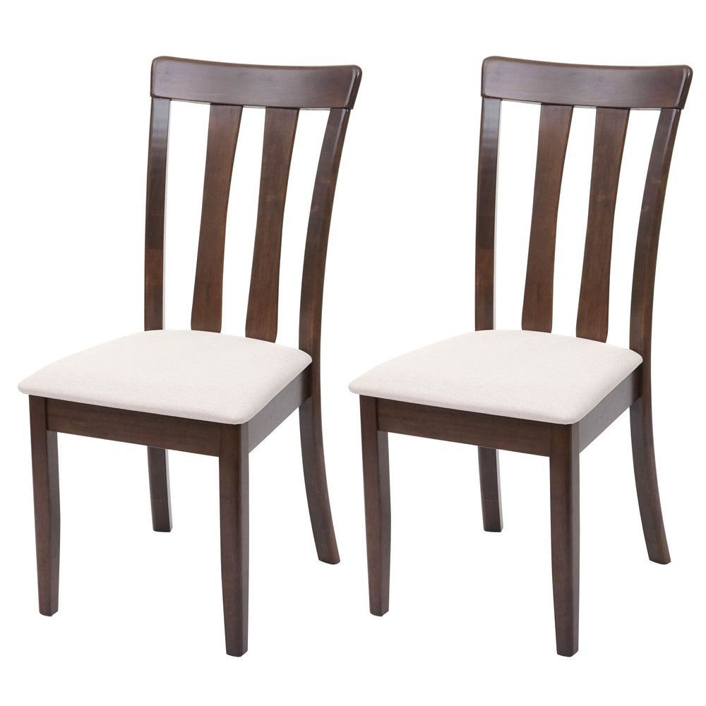 2x Esszimmerstuhl, Küchenstuhl, Stoff/Textil Massiv-Holz dunkles Gestell beige