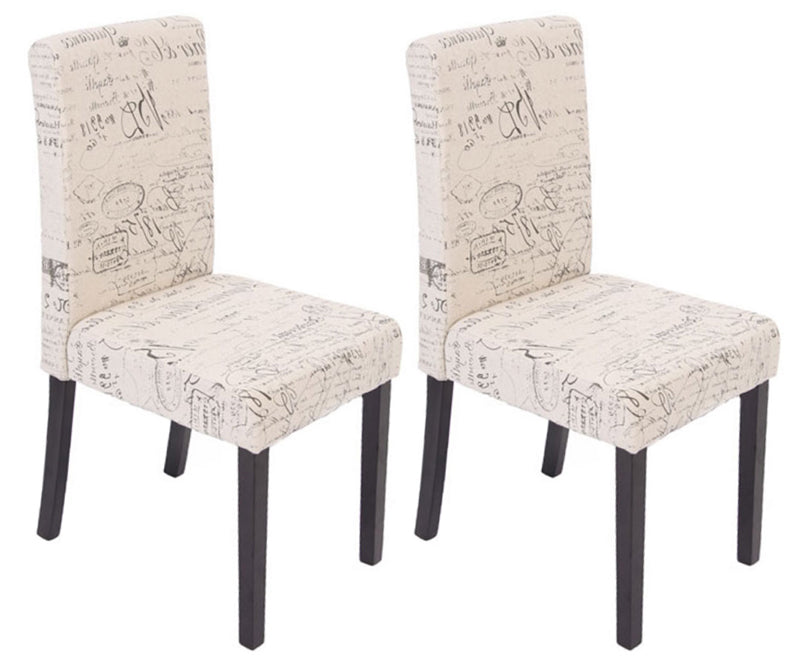 2x Esszimmerstuhl Littau Textil mit Schriftzug creme dunkle Beine