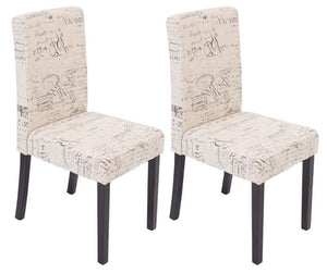 2x Esszimmerstuhl Littau Textil mit Schriftzug creme dunkle Beine