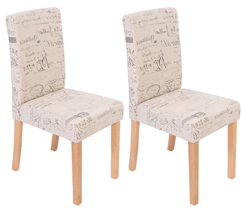 2x Esszimmerstuhl Littau Textil mit Schriftzug creme helle Beine