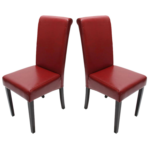 2x Esszimmerstuhl Novara II Leder ~ rot dunkle Beine