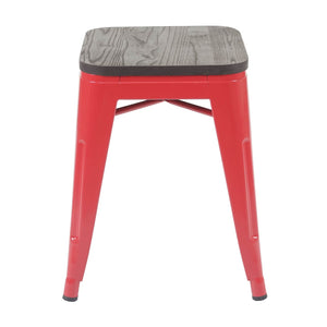 2x Hocker Sitzhocker Metall mit Holz Sitz Industriedesign stapelbar rot