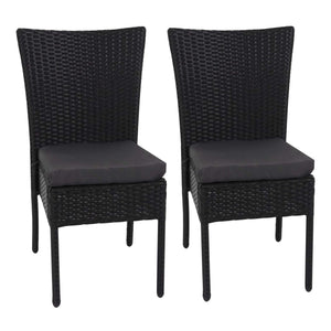 2x Poly-Rattan Sessel, Gartenstuhl, stapelbar ~ schwarz, Kissen dunkelgrau