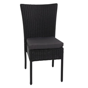 2x Poly-Rattan Sessel, Gartenstuhl, stapelbar ~ schwarz, Kissen dunkelgrau