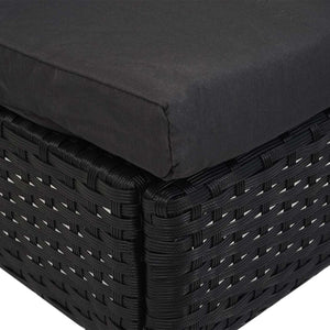 2x Poly-Rattan Sessel, Gartenstuhl, stapelbar ~ schwarz, Kissen dunkelgrau