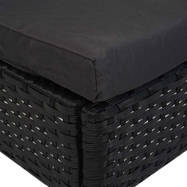 2x Poly-Rattan Sessel, Gartenstuhl, stapelbar ~ schwarz, Kissen dunkelgrau