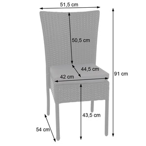 2x Poly-Rattan Sessel, Gartenstuhl, stapelbar ~ schwarz, Kissen dunkelgrau