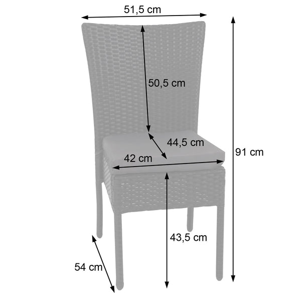 2x Poly-Rattan Sessel, Gartenstuhl, stapelbar ~ schwarz, Kissen dunkelgrau