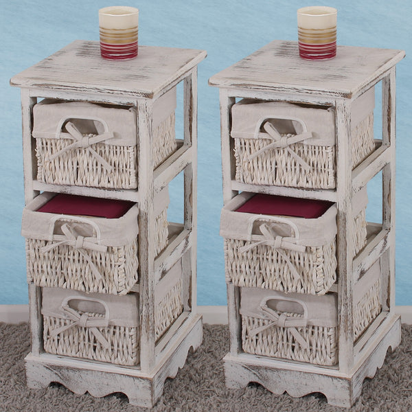 2x Shabby Kommode 3 Schubladen ~ weiss