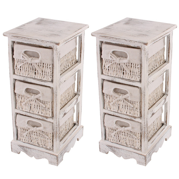 2x Shabby Kommode 3 Schubladen ~ weiss