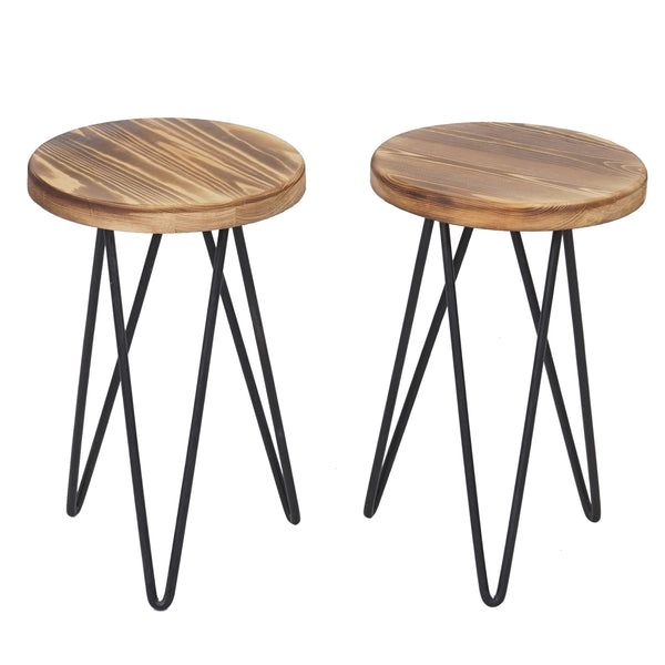 2x Sitzhocker mit Tisch Industriedesign Echtholz