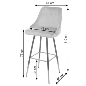 2x Barhocker Retro Design Samt Grau