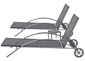2x Liegestuhl Sonnenliege mit Tisch schwarz Kissen dunkelgrau