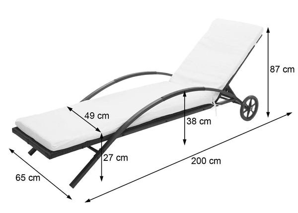 2x Liegestuhl Sonnenliege mit Tisch schwarz Kissen dunkelgrau