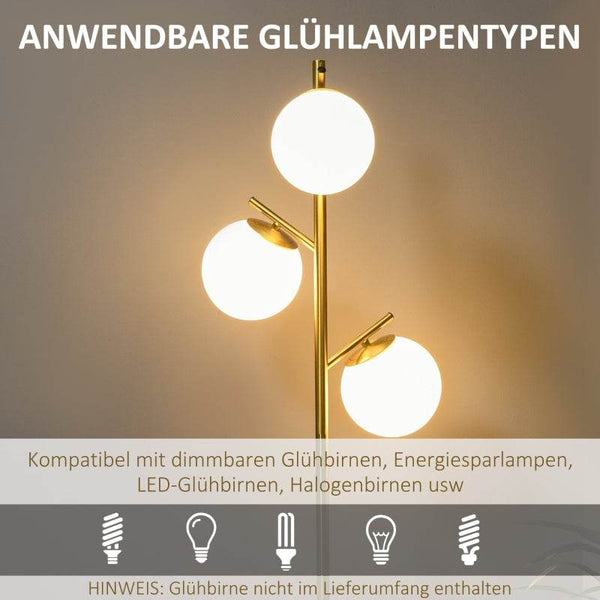 Stehleuchte 3 Lampenschirmen Gold